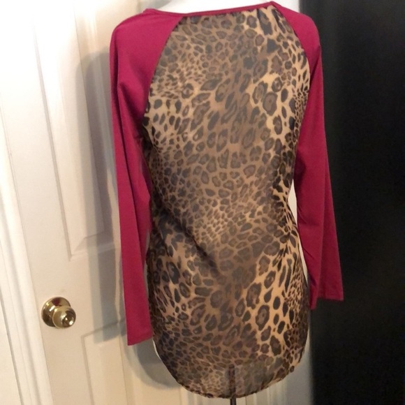 Leopard Cheetah Burgundy Hi-Lo Top - Picture 2 of 2